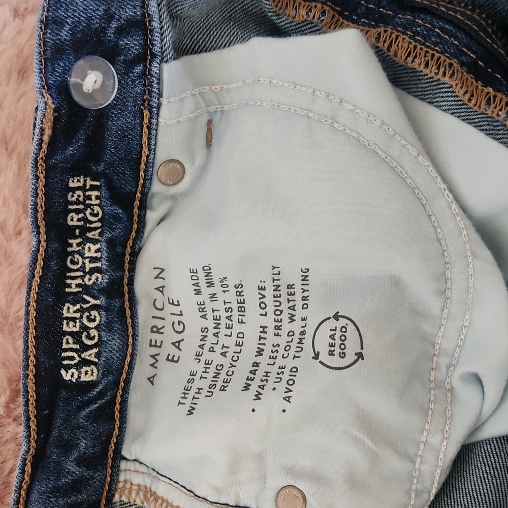 American Eagle Outfitters Deepest Azure Super High-waisted Baggy Straight Jeans - Picture 5 of 5